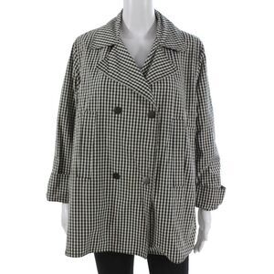 Ramosport Women Black Cotton Check Trench Coat Button Long Sleeve Size M
